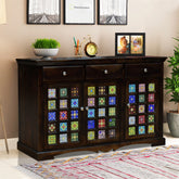 MoonWooden Sheesham Wood Sideboard Tv Cabinet for Living Room | Free Standing Tv Unit with 3 Drawer & 2 Cabinet Storage Furniture for Home-Dimensions-L (142 cm) W (43 cm) H (86 cm)